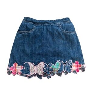 Vintage Talbots Kids Denim Skort with Flowers, Hearts & Butterfly Cut-Out Trim